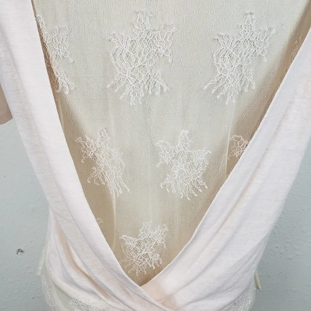 Maje pale pink linen blend and lace top - Picture 2 of 8